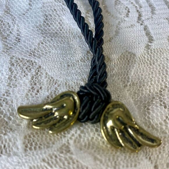 Vintage Fairy Goth Angel Wings Necklace Black Cord Short Bohemian Hippie - Picture 2 of 4